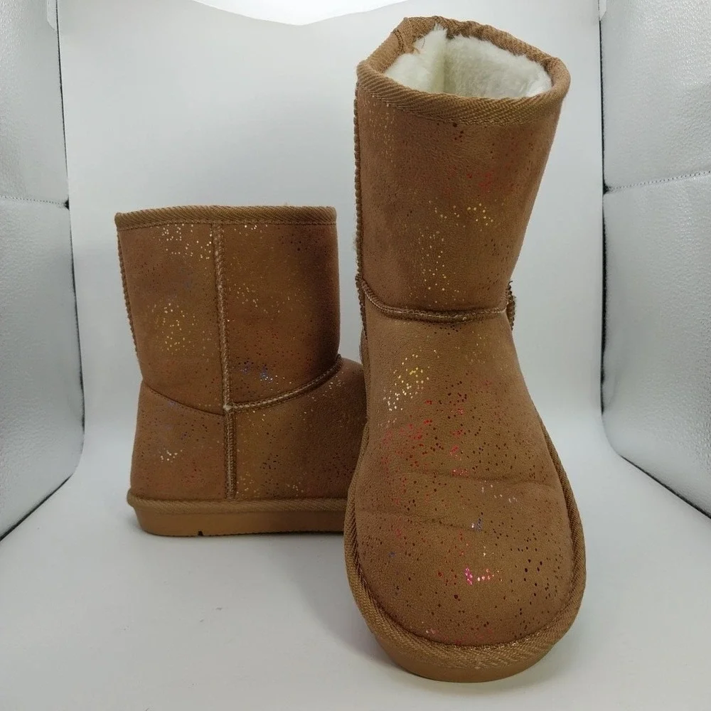 Serra Children's  Ankle Boots  Brown Sparkle Faux Suede Fur Shearling Size 2/3